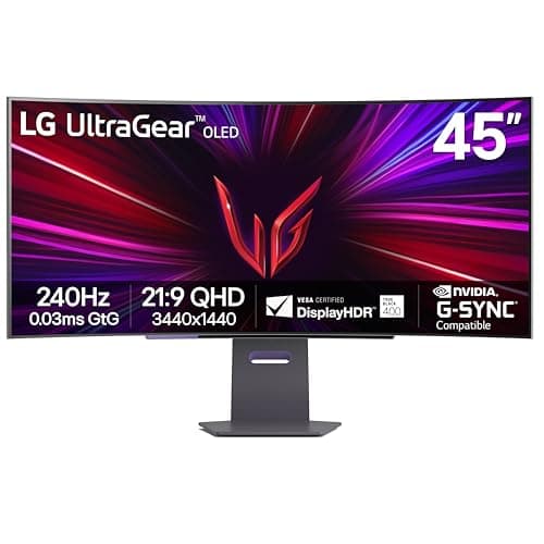 LG 45GS95QE Ultragear OLED Curved Gaming Monitor 45-Inch WQHD 800R 240Hz 0.03ms DisplayHDR True Black 400 AMD FreeSync Premium Pro NVIDIA G-Sync HDMI 2.1 DisplayPort Tilt/Height/Swivel Stand - Black
