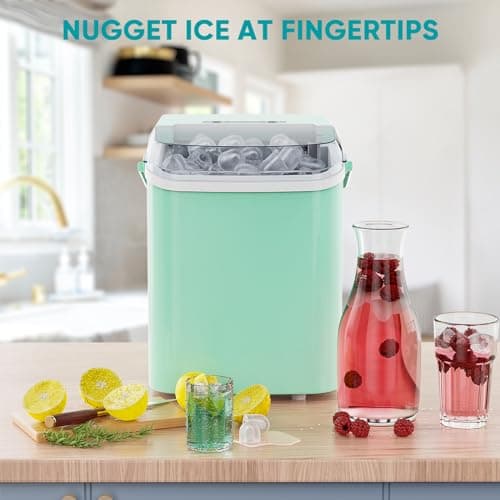 Ice Maker, Portable Countertop Icemaker Machine, Self Cleaning Quiet 2 Sizes Bullet Cubes Makers, 9 Cubes in 6 Mins, 26.5lbs/24Hrs with Ice Scoop, Basket and Handle for Home Kitchen Party 6
