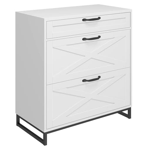 Lateral File Cabinet with 3 Drawers, Modern Farmhouse File Cabinet for Legal/Letter/A4 Size Hanging Files, Printer Stand Large Wood Home Office Furniture, White 8