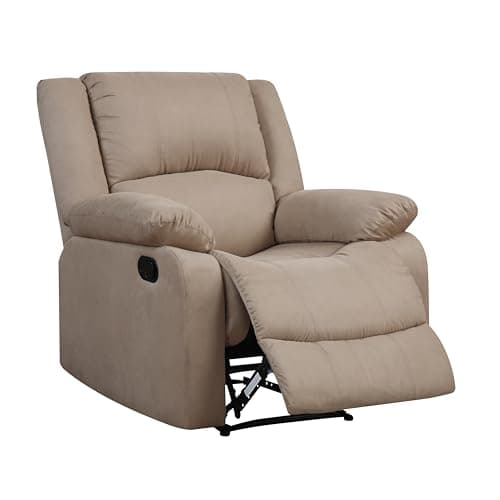 Relax-A-Lounger Warren 35.5" Manual Pull-Handle Recliner, Traditional Overstuffed, Pocket Coil Comfort, Black Metal Base Legs, Soft Microfiber Fabric, Beige 7