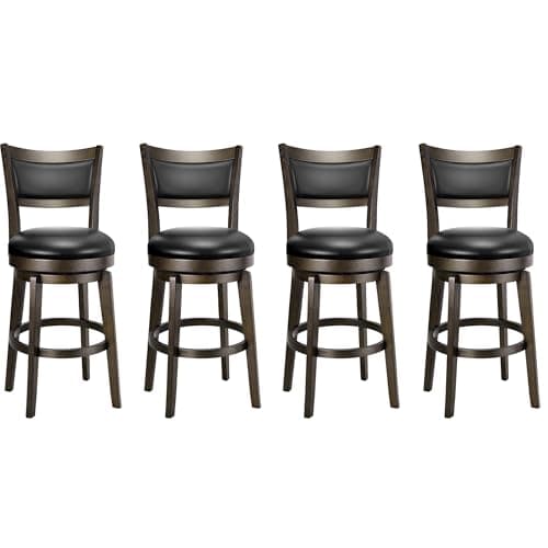 PrimeZone Swivel Bar Stools Set of 4, 24 Inch Counter Height Barstools, Black Faux Leather Bar Stool with High Backrest & Solid Wood Leg & Wrap-Around Footrest, Counter Stools for Kitchen Island, Pub