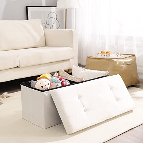 CUYOCA Storage Ottoman Bench Foldable Seat Footrest Shoe Bench End of Bed Storage with Flipping Lid, 75L Storage Space, 30 inches Velvet Cream 6