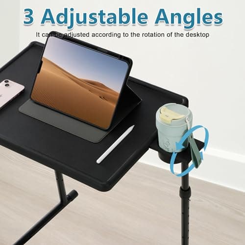 MISZP Adjustable TV Tray Foldable Table - TV Dinner Tray on Bed & Sofa, Comfortable Better Folding Table with Cup Holder, 6 Height & 3 Tilt Angle Adjustments (Black) 7