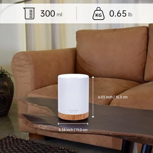 ASAKUKI 300ML Essential Oil Diffuser, Quiet 5-in-1 Premium Humidifier, Home Fragrance Aroma Diffuser with 7 LED Color Changing Light and Auto-Off Switch -Light Brown 8