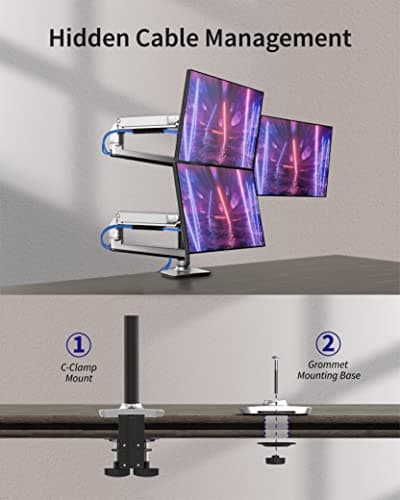 Ergounion Heavy Duty Triple Monitor Mount, Mechanical Spring 3 Monitor Arm for Ultrawide & Curved Screens, Fits Three 13-40 Inch Displays up to 25 lbs Per Arm, Premium Aluminum VESA Stand, Silver 6