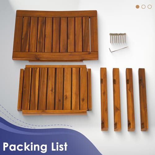 Upolana Teak Shower Bench, 20" Solid Wood Shower Stool Waterproof Shower Seat with Storage Shelf for Bathroom, Indoor & Outdoor Use 7