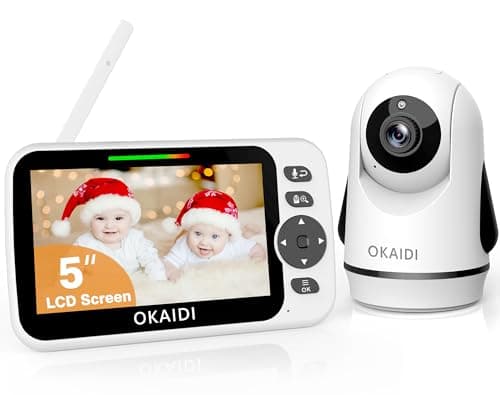 OKAIDI Video Baby Monitor with Camera and Audio, 5" Display Baby Monitor No WiFi, 30H Battery and 1000ft Range, Remote Pan-Tilt-Zoom Baby Camera, Night Vision, 2-Way Talk, ECO, Temperature, Lullaby
