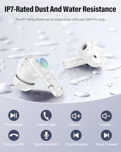Wireless Earbuds, Bluetooth 5.4 Headphones Bass Stereo, Ear Buds with Noise Cancelling Mic, IP7 Waterproof in Ear Earphones, 36H LED Display Bluetooth Earbuds for Laptop Pad Phones Sports, White 8