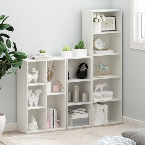 Furinno LUDER Book Shelf, 3-Cube Bookshelf, Bookcase with Open Shelves, 9.3 x 12 x 31.5, for Living Room, Bedroom, Home Office, White 9