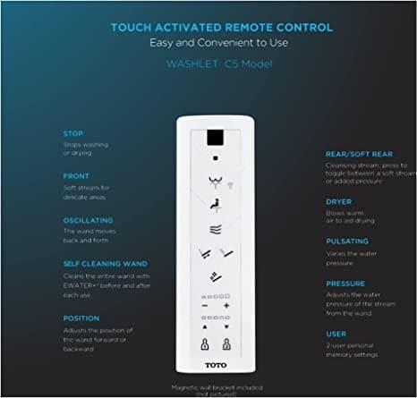 TOTO® C5 WASHLET®+ Ready Electronic Bidet Toilet Seat with PREMIST and EWATER+ Wand Cleaning, Elongated, Cotton White - SW3084T40#01 6