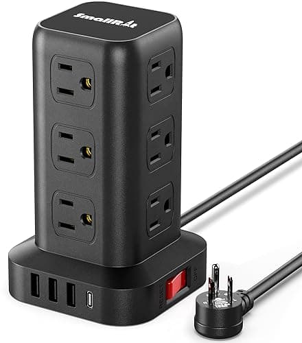 Extension Cord with Multiple Outlets, SMALLRT Surge Protector Power Strip Tower, Outlet Extender with 12 AC Outlets 4 USB, 6.5FT Extension Cord for Home Dorm Room, Office Supplies,Overload Protection