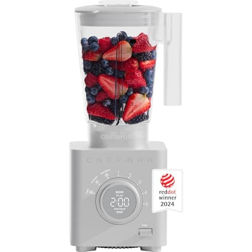 Chefman Obliterator 48 oz Countertop Blender for Smoothies, 1380W Motor to Crush Ice, Nuts, and Frozen Fruit with Stainless Steel Blade, Auto Blend Function, Includes Tamper and Scraper - Concrete