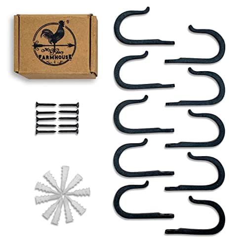 Railroad Spike Cast Iron Hooks (10 Pack) Handmade Blacksmith, Wall Mounted Farmhouse Decorative Hooks, PowderCoated for Interior or Exterior Use, Rust Proof for Hanging Coats, Bags or Pots (Black) 9
