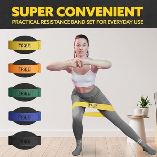 Tribe Lifting Fabric Resistance Bands for Working Out - 5 Exercise Bands Set for Legs and Glutes - Booty Bands for Women and Men - Thick Cloth Workout Bands for Physical Therapy, Hip Training 7