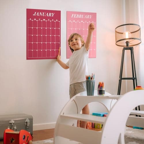 12 Pcs Rainbow Undated Calendar 16‘'x 12‘' Large Erasable Wall Calendar Dry Ease Reusable Planning Colorful Yearly Rainbow Blank Planner for Office Home Educational Study Room Back to First Day 5