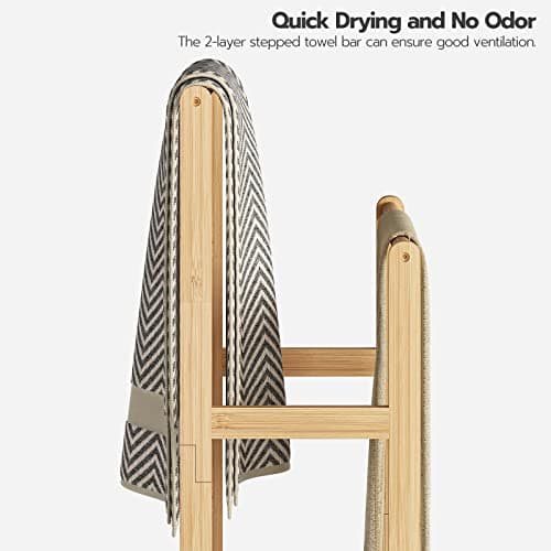 HOOBRO Freestanding Towel Rack for Bathroom, 2 Tier Decorative Bamboo Blanket Rack, Quilt Display Stand with Storage Shelf, 16.5" L x 9.4" W x 30.5" H, Bedroom, Living Room, Natural Color YL02LB01 7