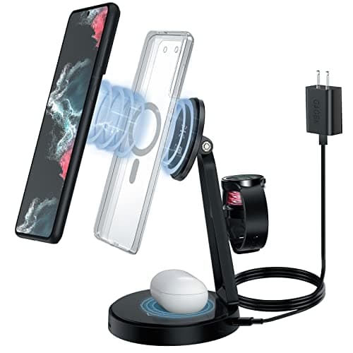 Wireless Charger for Samsung, 3 in 1 Fast Wireless Charging Station for Samsung Galaxy S24/S23/S22/S21/Note 20 Series, Mag-Safe Charging Stand/Dock for Galaxy Watch 7/6/5/5 Pro/4/3, Galaxy Buds+/Live