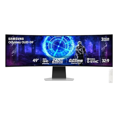 Samsung 49-Inch Odyssey G9 (G95SD) Series QD-OLED G-Sync Compatible Curved Gaming Monitor, 240Hz, 0.03ms, Dual QHD, Glare Free, FreeSync Premium Pro, Ergonomic Stand,LS49DG956SNXGO,2024, 3 Yr Warranty