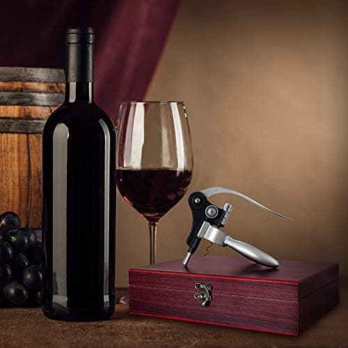 SumDirect Wine Opener Set - Lever-Arm Rabbit Corkscrew, Accessory Set With Bottle Opener, Foil Cutters, Aerator, Stopper, Thermometers, Drip Rings, Spare Spirals and Dark Cherry Wood Box 7
