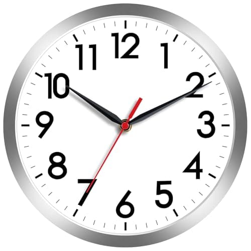 AKCISOT Wall Clock, Modern Small Wall Clocks Battery Operated 8 Inch, Silent Non-Ticking Analog Classic for Office, Home, Bathroom, Kitchen, Bedroom, School(Silver)