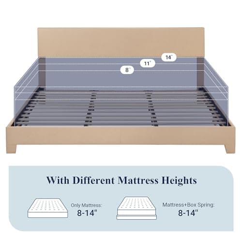 Allewie King Size Bed Frame with Adjustable Headboard, Upholstered Platform Bed with Wood Slats, Heavy Duty Mattress Foundation, No Box Spring Needed, Noise-Free, Easy Assembly, Beige 7