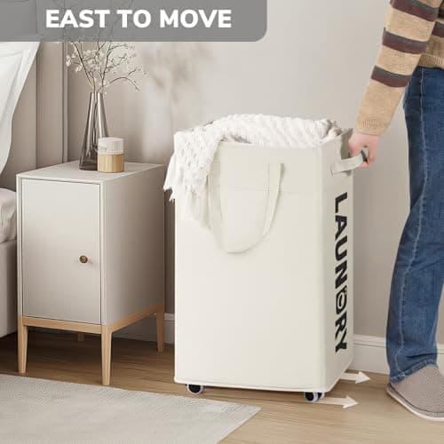 Goodpick Laundry Hamper with Wheels, 75L College Dorm Room Essentials, Clothes Hamper with Removable Wash Bag for Bedroom, Large Laundry Basket with Handle, White 5