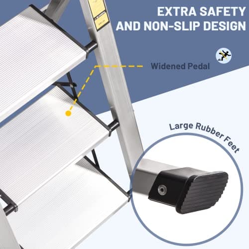 XinSunho 4 Step Ladder, Retractable Handgrip Folding Step Stool with Anti-Slip Wide Pedal, Aluminum Stool Ladders 4 Steps, 330lbs Safety Household Ladder 4