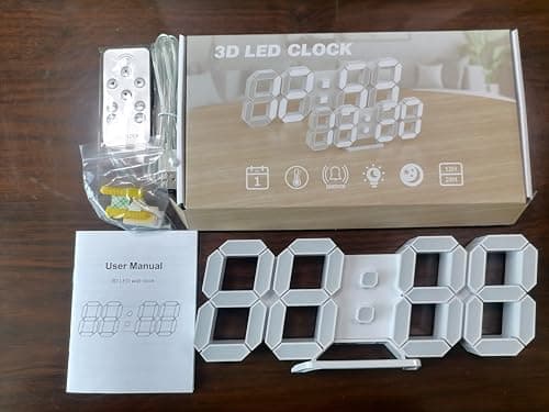 EDUP HOME 3D LED Digital Wall Clock/Desk Alarm Clock with Remote Control for Kitchen Bedroom Office, 9.7" LED Night Light Decor Clock Adjust Brightness 12H/24H Time Date Temperature, Great Gift 9