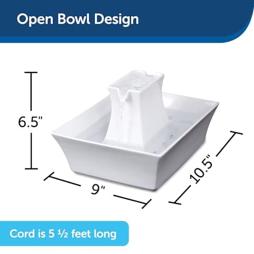 PetSafe Drinkwell Pagoda Fountain - Hygienic Ceramic Continuous Flowing Fountain - Elevated Upper Bowl & Double Free-Falling Stream Design - Minimalist Pet Hydration Station - 70 oz Capacity 7