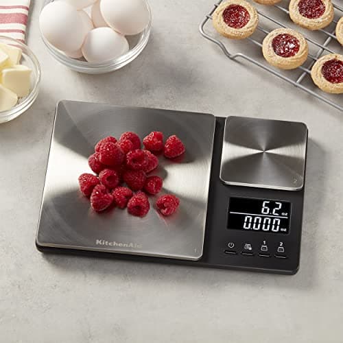 KitchenAid KQ909 Dual Platform Digital Kitchen and Food Scale, 11 pound capacity and Precision 16oz capacity, Black with Stainless Steel 5