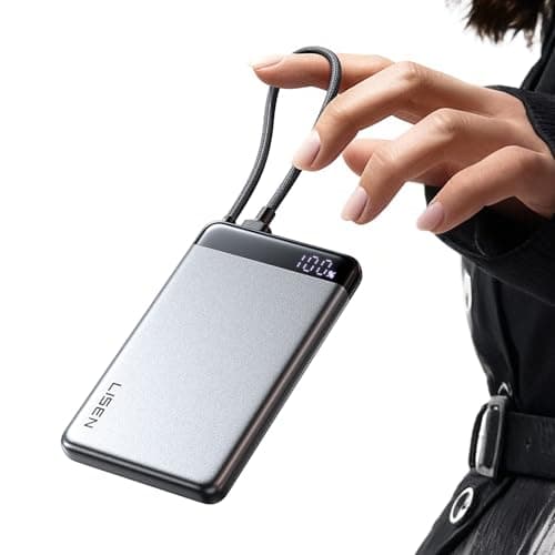 LISEN [CCC Certified][Alloy-Made] 0.5" Ultra Slim 10000mAh Power Bank, 22.5W Fast Charging with Built in USB-C Cable, Airplane Travel Essentials for iPhone 17 Air 16 15 Pro Samsung Galaxy S26 Ultra