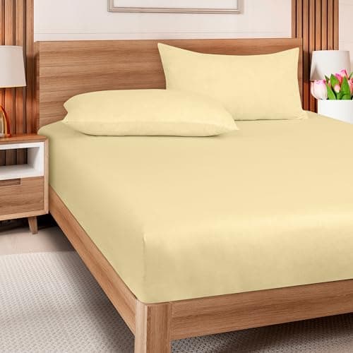 ROYALE LINENS 300 Thread Count 100% Long Staple Combed Cotton Fitted Sheet Queen - Super Soft Deep Pocket Bottom Sheet - Fitted Sheets Only - Elastic Sheets (Queen, Light Yellow) 8