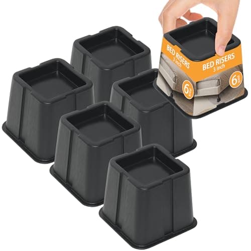 3 Inch Bed Risers, 6-Pack | Square Furniture Risers for Extra Storage - Ideal for Bed, Table, Chair, Sofa - Perfect for Dorms & Elderly
