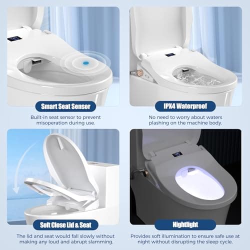 Bidet Toilet Seat, Electric Smart Heated Toilet Seat, Feminine & Front Rear Wash, Instant Warm Water & Dryer, Self-Clean Nozzle, Soft Closed Toilet Lid, Wireless Remote Night Light Elongated 7