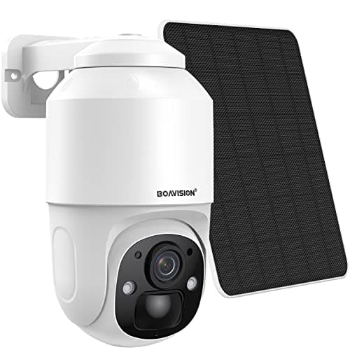 BOAVISION Security Camera Wireless WiFi Outdoor,Solar Powered Camera Pan Tilt 360° View PIR Human Detection Color Night Vision Wireless Surveillance IP Cameras for Home Security