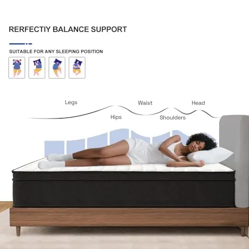 Hotkid,Queen Mattress,10 Inch High Density Foam Hybrid Mattresses in a Box with Individual Pocket Spring,Queen Size mattresses,Breathable Supportive and Pressure Relief,Guest and Kids Bedroom 5