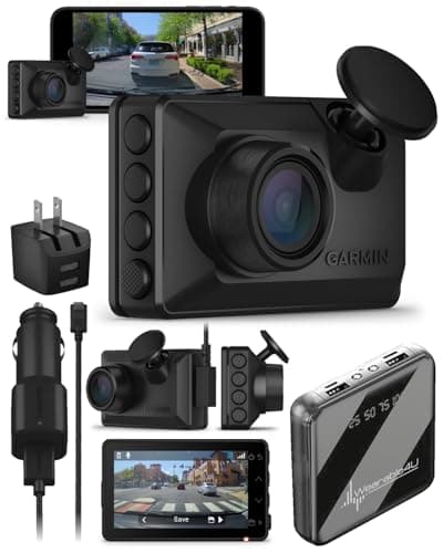 Wearable4U Garmin Dash Cam X110, Compact 1080p HD Dash Cam with a 140-degree Field of View, Built in Clarity Polarizer, Voice Controlled, GPS, 2.4" Display, Automatic Recording with Power Bank Bundle