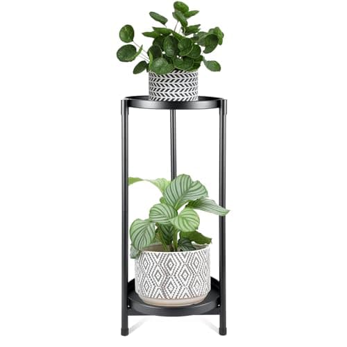 OUYPLTNY Metal Plant Stand Indoor Outdoor,2 Tier Black Tall Corner Flower Pot Holder Stands,Multiple Tiered Wrought Iron Planter Shelves for Patio Living Room Balcony Office (2 tierd)