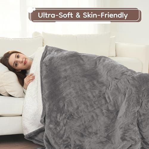 Electric Heated Blanket Full Size 72"x84", Dual-Sided Soft Flannel & Sherpa, LCD Display 10 Heat Settings with 1-12H Timer & Overnight Safe, Bed & Couch, Machine Washable, Light Grey 6