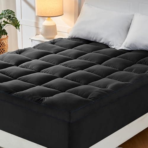 CYMULA Queen Mattress Topper, Black Mattress Pad Bed Topper Cover, Extra Thick Pillow Top Mattress Topper with Deep Pockets, Cooling Plush Down Alternative Fill Mattress Protector