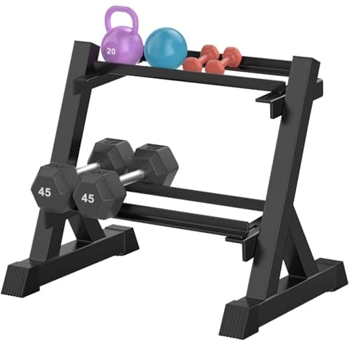 TomCare Dumbbell Rack Stand Only, 2-Tier 33 IN Length Adjustable Weight Rack for Home Gym Heavy-Duty Metal Weight Stand Holder for Dumbbells, Kettlebells, 360 lb Capacity (Dumbells not included)
