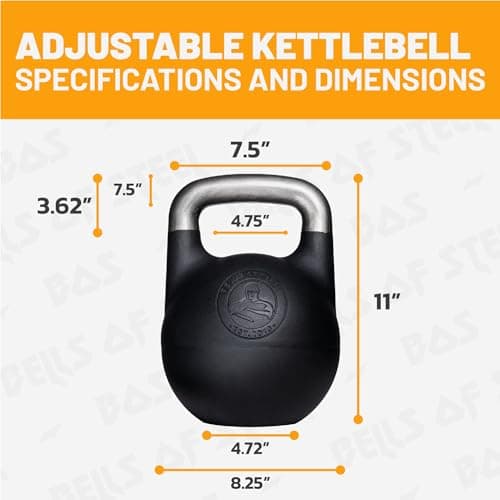 Adjustable Kettlebell Set [Bells of Steel] Kettle Bell Weight Set, Steel Shell, Internally-Loaded for Full Body Workouts, Competition Standard 35mm Handle 6