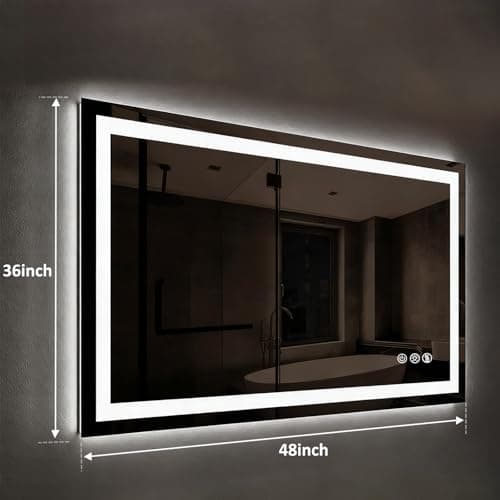 ROOMTEC 48 x 36 Inches LED Bathroom Mirror with Front and Backlit,Anti-Fog,3 Colors and Dimmable Light(Horizontal/Vertical), Silver 8