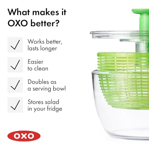 OXO Good Grips Salad Spinner - Large, Green Lettuce & Fruit Washer, BPA-Free, Easy One-Hand Pump 10