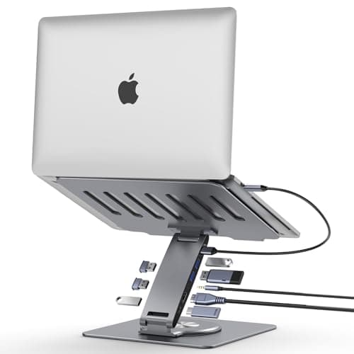 Laptop Docking Station Stand Dual Display 4K HDMI USB3.0 3.5mm Audio Jack 8-IN-1 360° Swivel Laptop Stand for Desk with USB-C Hub Multiport Adapter Universal for MacBook Pro/Air/Dell/HP/Surface/Lenovo