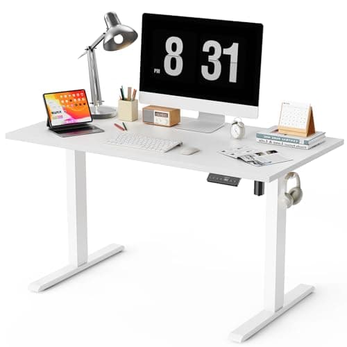 WALKINGDESK 48x24 Inches Whole Piece Electric Standing Desk, Seamless One Piece Height Adjustable Sit to Stand up Desk for Home Office, Ergonomic Computer Workstation, White