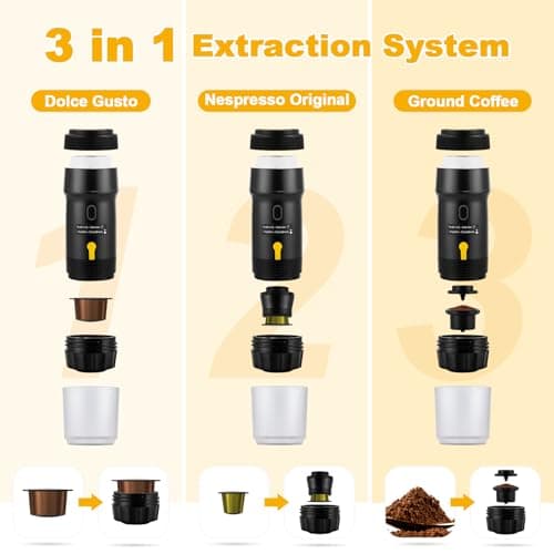 obecilc Portable Espresso Maker, 20 Bar Mini Travel Coffee Maker with USB,3-In-1 Camping Coffee Maker Self-Heating, Compatible with Ground Coffee & Capsule for Hiking,Office,RV 6