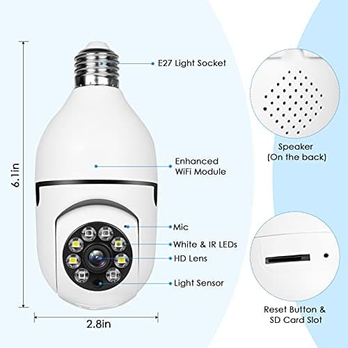 UPULTRA Light Bulb Security Camera Outdoor 2packs HD Wireless 5GHz/2.4GHz WiFi Home IP Cameras E27 360 Degree Panoramic,Motion Detection and Alarm,Two-Way Audio,Night Vision 7