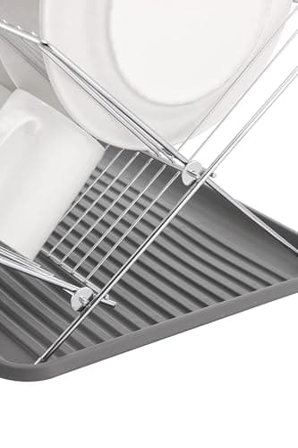 J&V TEXTILES Foldable Dish Drying Rack with Drainboard, Stainless Steel 2 Tier Dish Drainer Rack, Collapsible Dish Drainer, Folding Dish Rack for Kitchen Sink, Countertop, Cutlery, Plates (Gray) 5