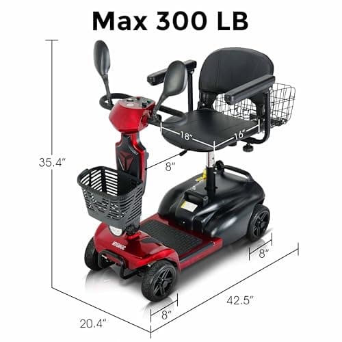 MOVEMAGIC Adult Mobility Scooter with Lithium Battery, 45 Miles Long Range Electric Mobility Scooter for Elderly, Cell Phone Holder, Top Speed 6.2MPH, Foldable Travel 4 Wheel Mobility Scooter (RED) 7